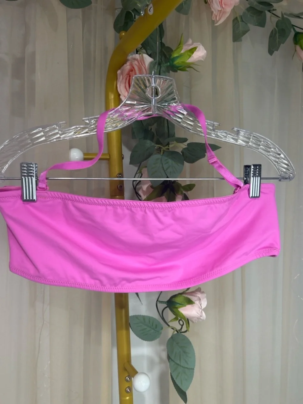 SKIMS Neon Pink Bandeau Swim Top Size XL Barbiecore Bikini Top Strapless Halter